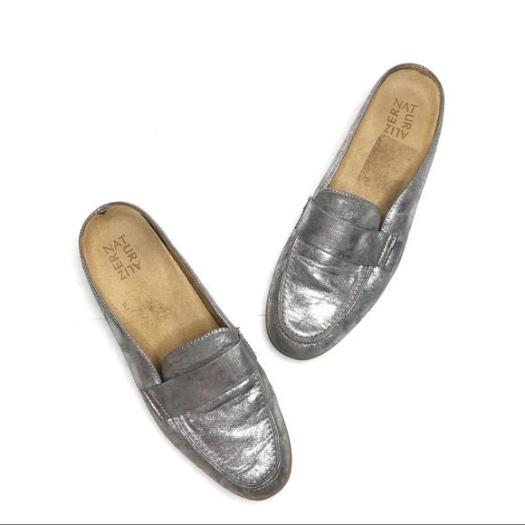 Naturalizer Shoes - Naturalizer Metallic Silver Stacked Mattie Mule